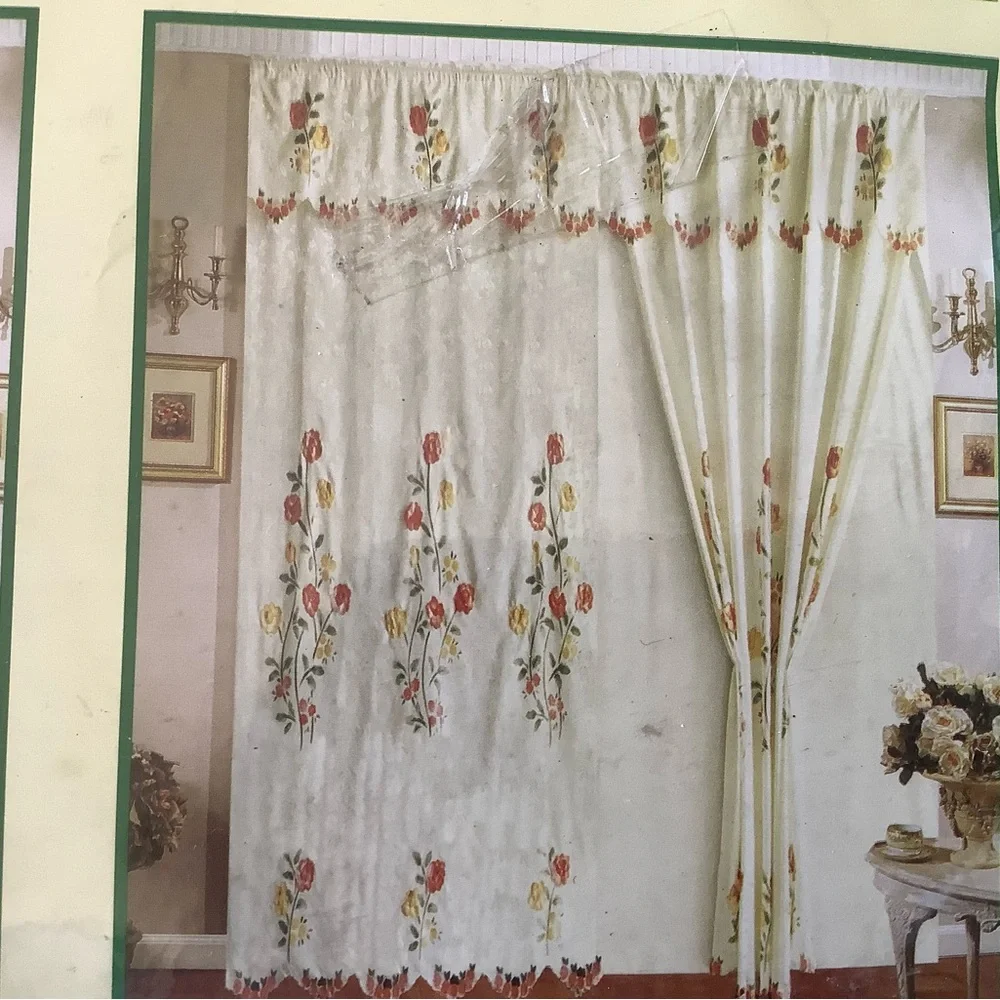 RT designer collection jacquard panel with embroidered flowers and satin backing